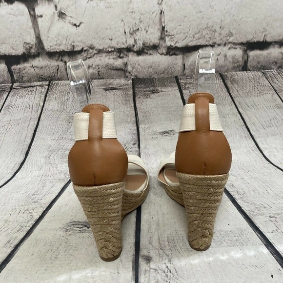 Jean Michel Cazabat Ivory Leather Textile Espadrille Wedge Sandals Size 6.5 - Picture 4 of 12